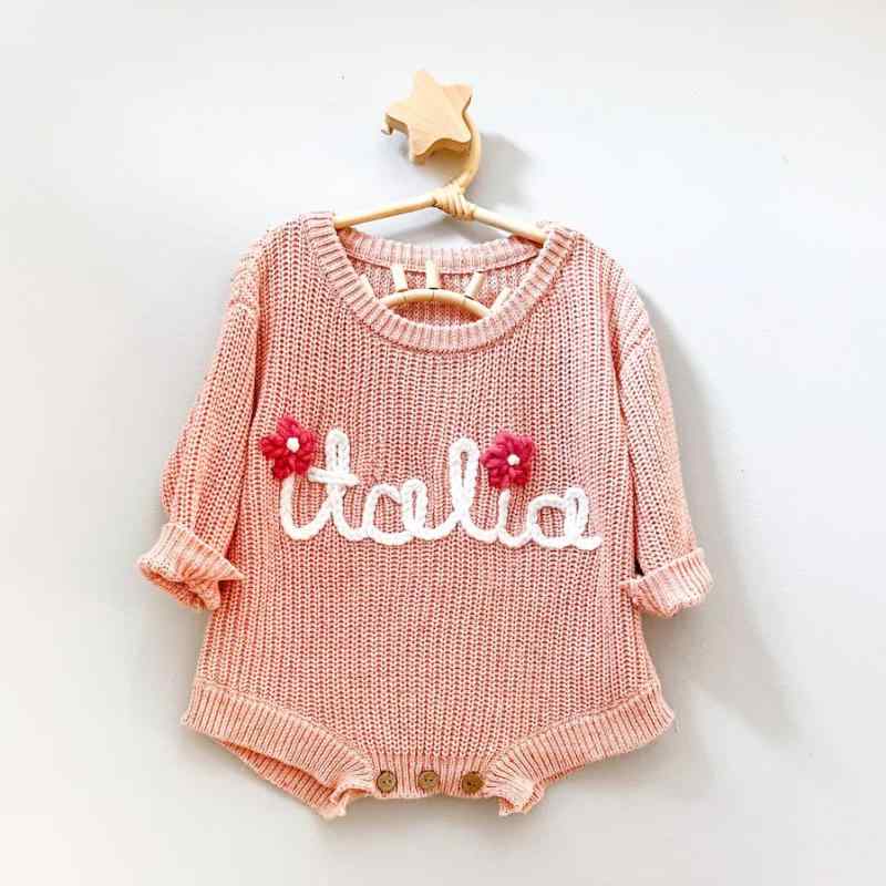 ロンパース ベビー 長袖 純綿 コットン 手刺繍 ニット カラフル ドット柄 カバーオール 新生児 乳幼児 肌に優しい 秋冬