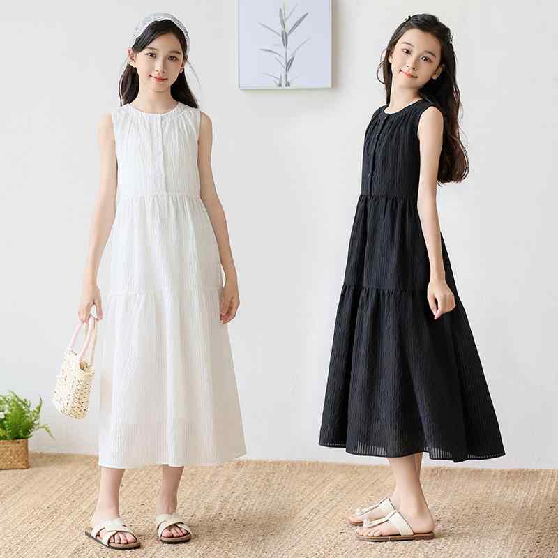 ワンピース 女の子 ガールズ ジュニア キッズ 夏服 薄手 シフォン キャミソールワンピース ロング丈 リゾート Aライン ゆったり カジュアル 通学服