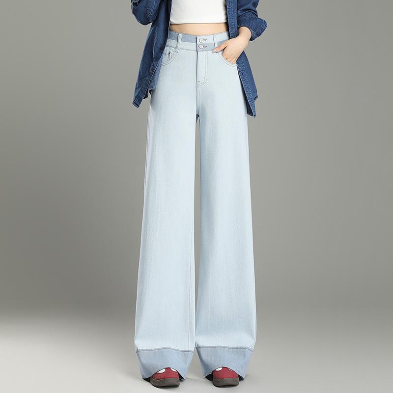 パンツ レディース ハイウエスト スリム見え 体型カバー ゆったり ワイドストレート 無地 ロング丈 シンプル 上品 カジュアル 通勤 オフィス ベーシック 春夏 微ストレッチ ポリエステル ホワイト ブルー アプリコット 5,392円