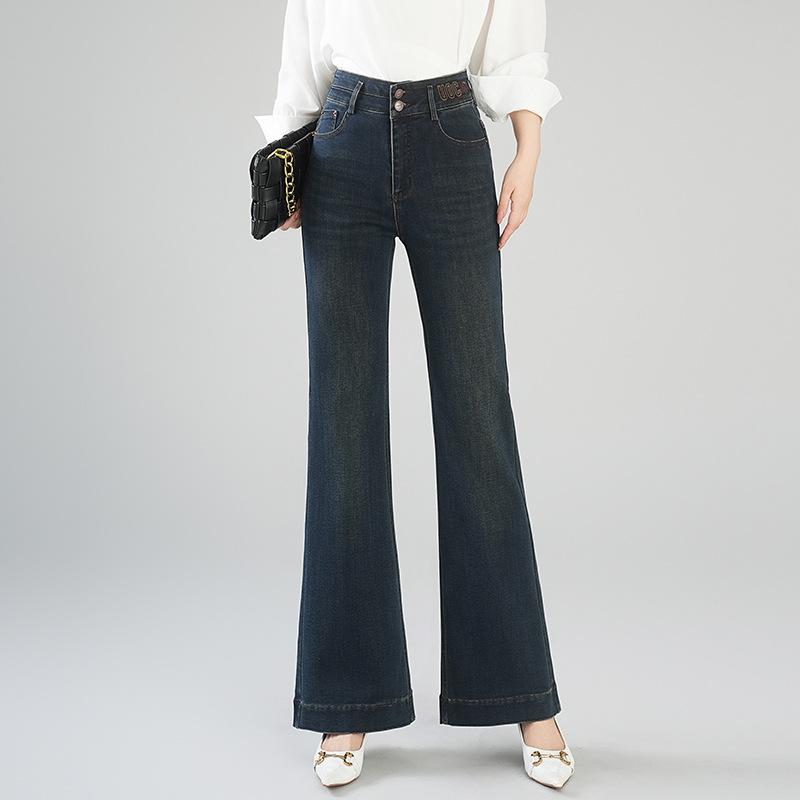 パンツ レディース 体型カバー ドレープ感 ハイウエスト フィッシュテール セミフレア ロングパンツ シンプル 通勤 オフィス カジュアル ポリエステル 微ストレッチ 春夏