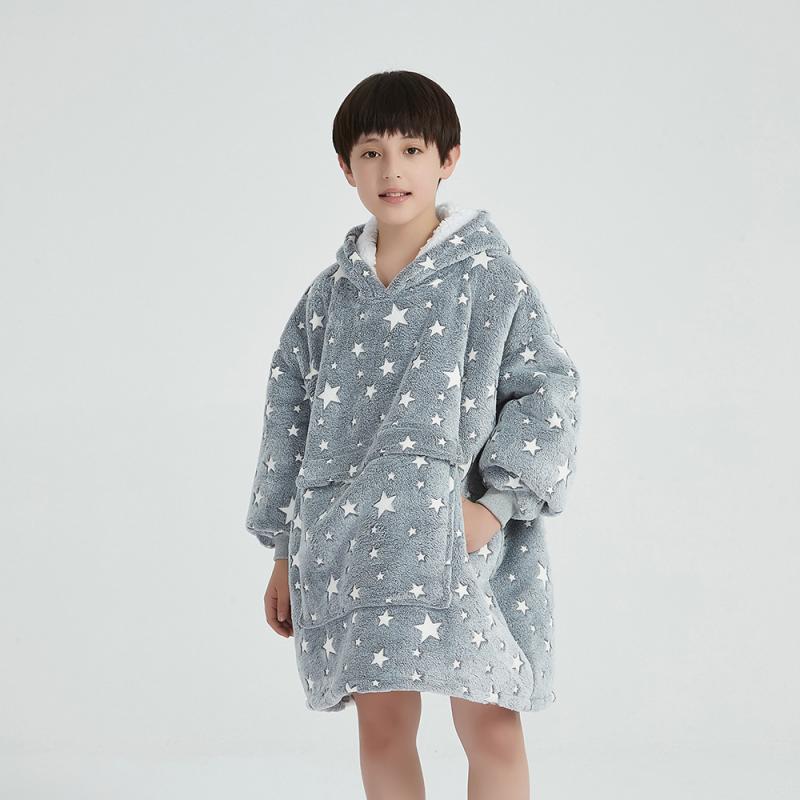 パーカー キッズ 子供 男女兼用 夜光 キャラクター フード付き 厚手 もこもこ ふわふわ 保温 あったか ゆったり 着る毛布 ブランケット パジャマ ルームウェア 部屋着 柔らか ソフト フランネル