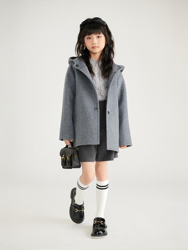 厚地の外套 キッズ お坊っちゃん 御姉さん 秋冬 羊毛100% ダブル人間の顔 メルトン ボンネット付き添い人 朦々たる 真っただ中丈 やわらか 無地 シングル名取り草