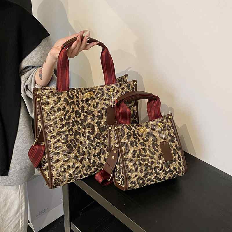 バッグ レディース ヒョウ柄 レトロ 欧米風 通勤 通学 普段使い トートバッグ ショルダーバッグ 斜めがけ 高見え ロック金具 スクエア型 スマホ収納 内ポケット付き ミディアムサイズ