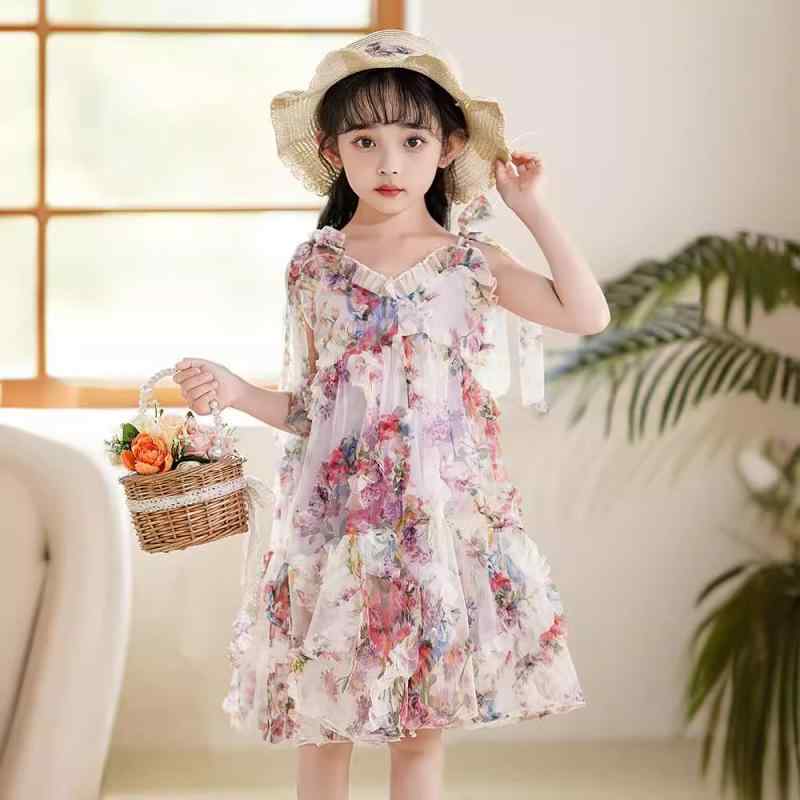 ワンピース 女の子 子供服 夏 キャミソール プリンセスドレス ボヘミアン風 小花柄 レース ゆったり ふんわり フレアスカート 幼児 小学生 リゾート フォーマル カジュアル 発表会 100cm 110cm 120cm 130cm 140cm