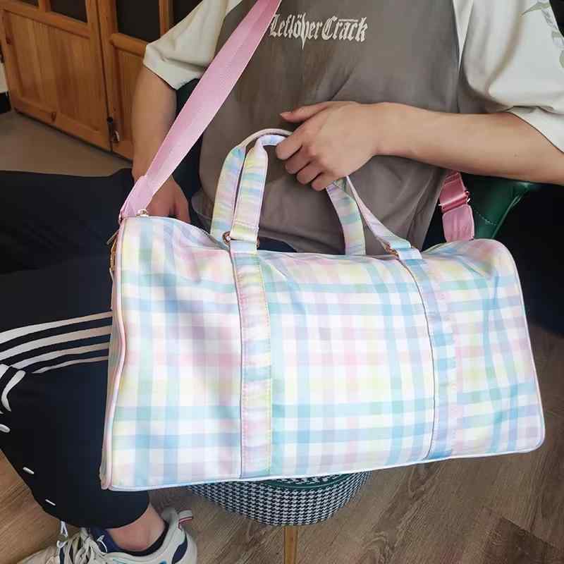 ボストンバッグ 男女兼用 防水 超軽量 大容量 通気性 レインボー格子柄 旅行用 トラベル マザーズ シンプル カジュアル ナイロン製 レジャー 修学旅行 ジム 出張 収納