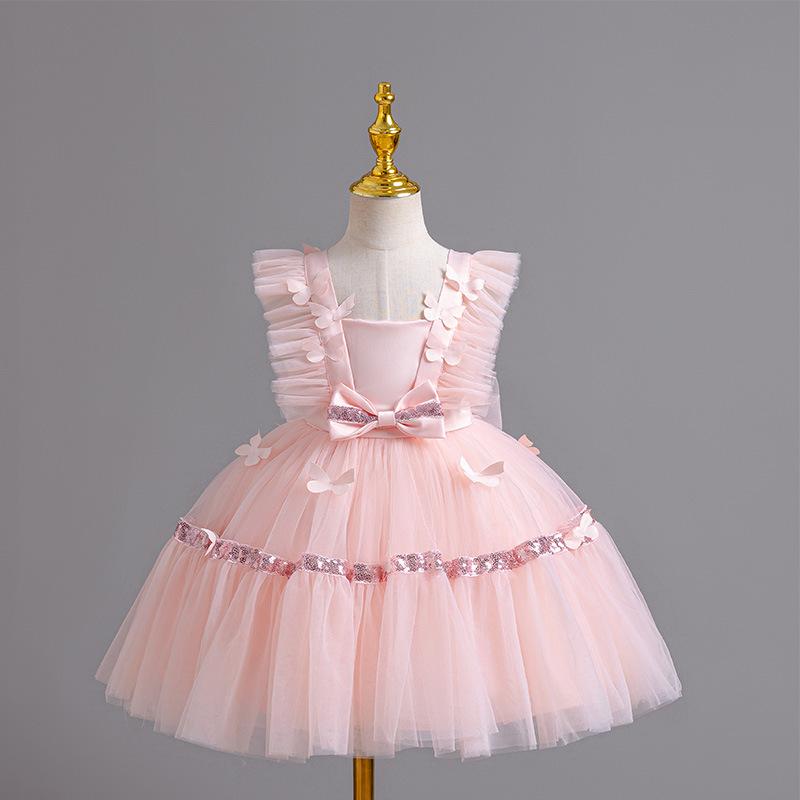 ワンピース キッズ 女の子 誕生日 バースデー プリンセスドレス 発表会 フォーマル 結婚式 パーティ ふんわり チュール レース リボン装飾 かわいい エレガント オールシーズン 綿混素材 セレモニー 子供用