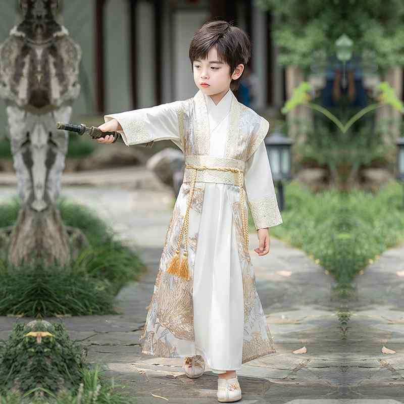 漢服 男の子 子供用 柔らかな肌触り ポリエステル素材 普通地 春夏 中国風 高級感 龍柄 ドラゴンモチーフ 時代衣装 コスチューム 武侠衣装 剣士 学園祭 発表会 演劇 舞台衣装