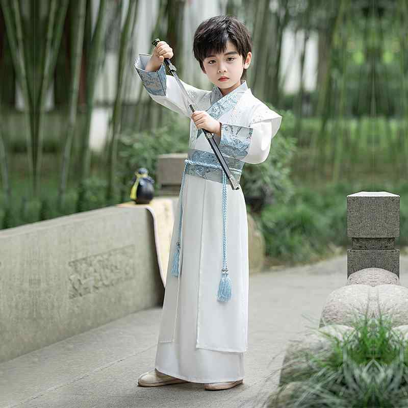 民族衣装 男の子 中国風 漢服 古風 かっこいい ストライプ柄 柔らかい肌触り ポリエステル 化繊混紡素材 発表会 舞台 衣装 セットアップ 春秋