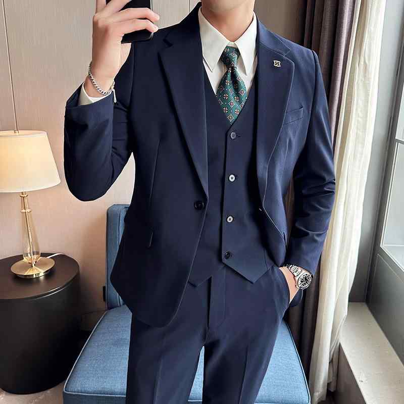 スーツ メンズ スリムフィット ワンボタン スリーピース 結婚式 ウェディング ビジネス パーティ フォーマル 韓国風 大きいサイズ 夏用 セットアップ｜モズラボ