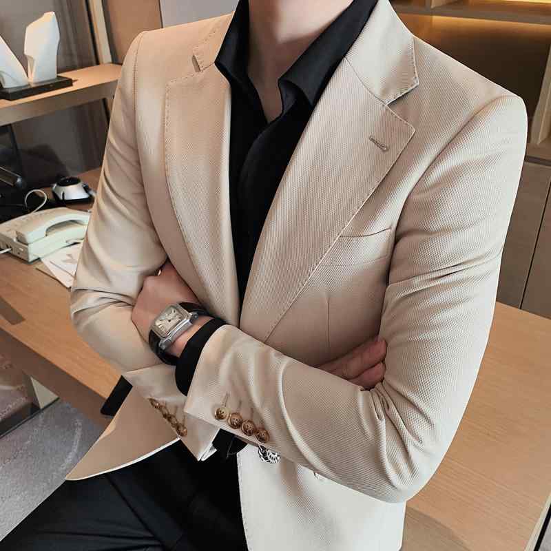 背広 メンズ 春夏 格好のいい か細い相応う 外見兼ね合い 無地 韓国風 商行為一こま 心地よい シングル 2つ名取り草 テーラードジャケット ポリエステル 綿混