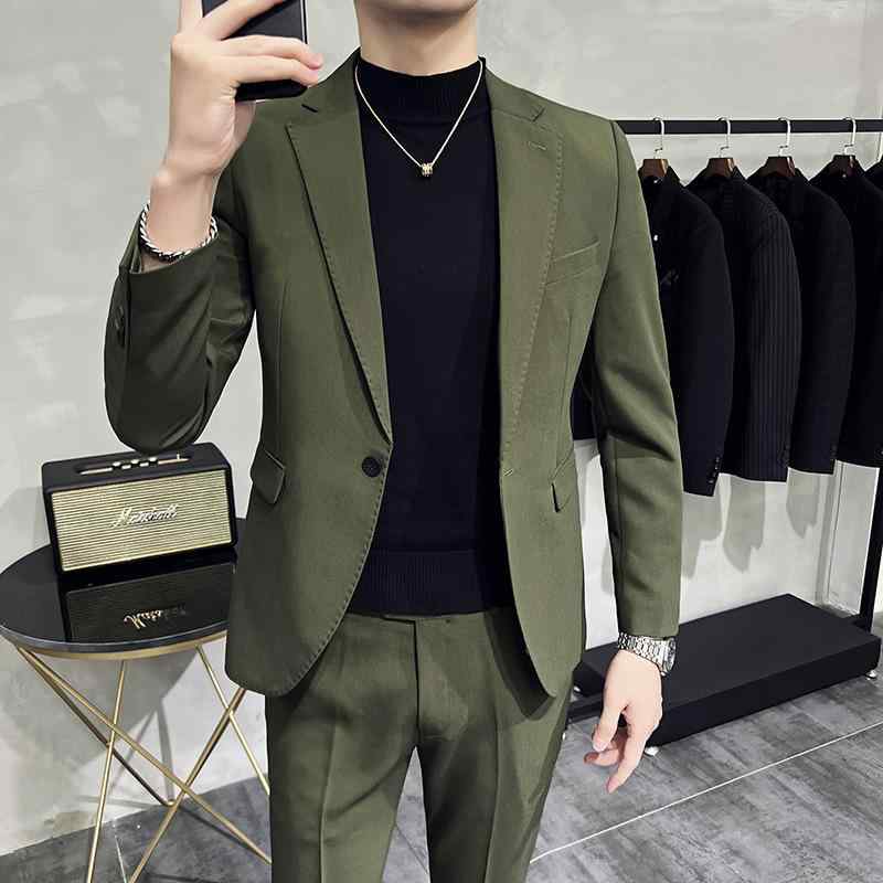 背広 メンズ か細い相応う 韓国風 シングル名取り草 テーラードジャケット ズボン下 2点仕かける 無地 生々しい色合い オール時季 商行為 フォーマル 心地よい 綿織物混