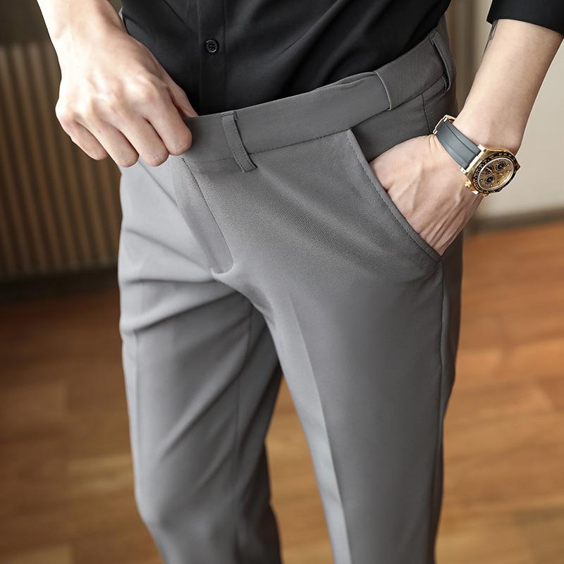 パンツ メンズ ストレッチ 伸縮性 ウエストゴム アイロン不要 イージーケア スリムフィット 美脚 細見え スラックス カジュアル 軽ビジネス オフィスカジュアル 通勤 アンクルパンツ 9分丈 韓国風 春夏秋