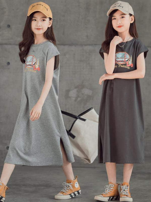 ワンピース キッズ 女の子 ジュニア Tシャツワンピース Aライン ノースリーブ 薄手 ゆったり 夏物 カジュアル ルームウェア 中大サイズ かわいい 子供服 4,762円