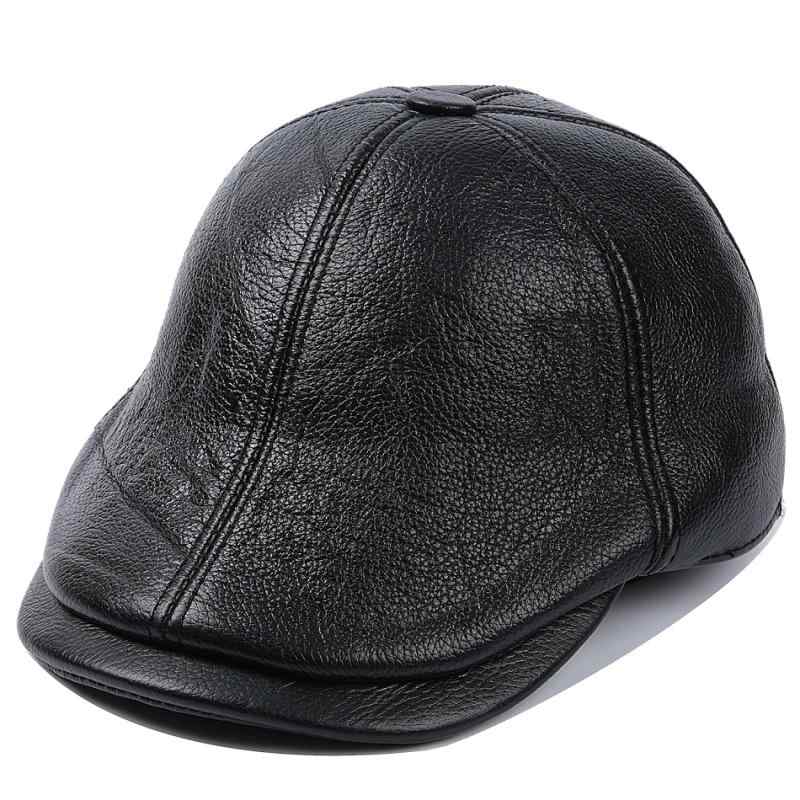 ハンチング帽 メンズ 男性用 シニア 高齢者向け 牛革 レザー 本革 秋冬 防寒 保温 防風 UVカット サイズ調整可能 カジュアルスタイル 旅行 普段使い ブラック ブラウン
