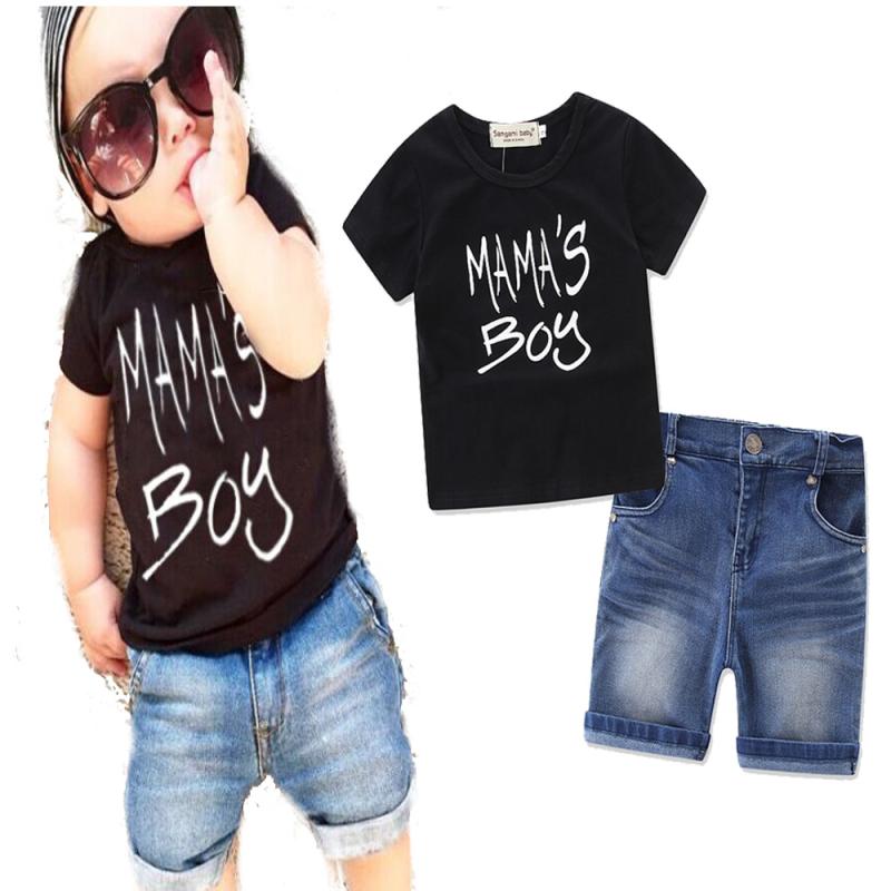 キッズ 男の子 春夏 子供服 カジュアル 普段着 おしゃれ 半袖 アルファベット柄 Tシャツ デニム ショートパンツ 2点セット セットアップ 綿 幼児 小学生 男児