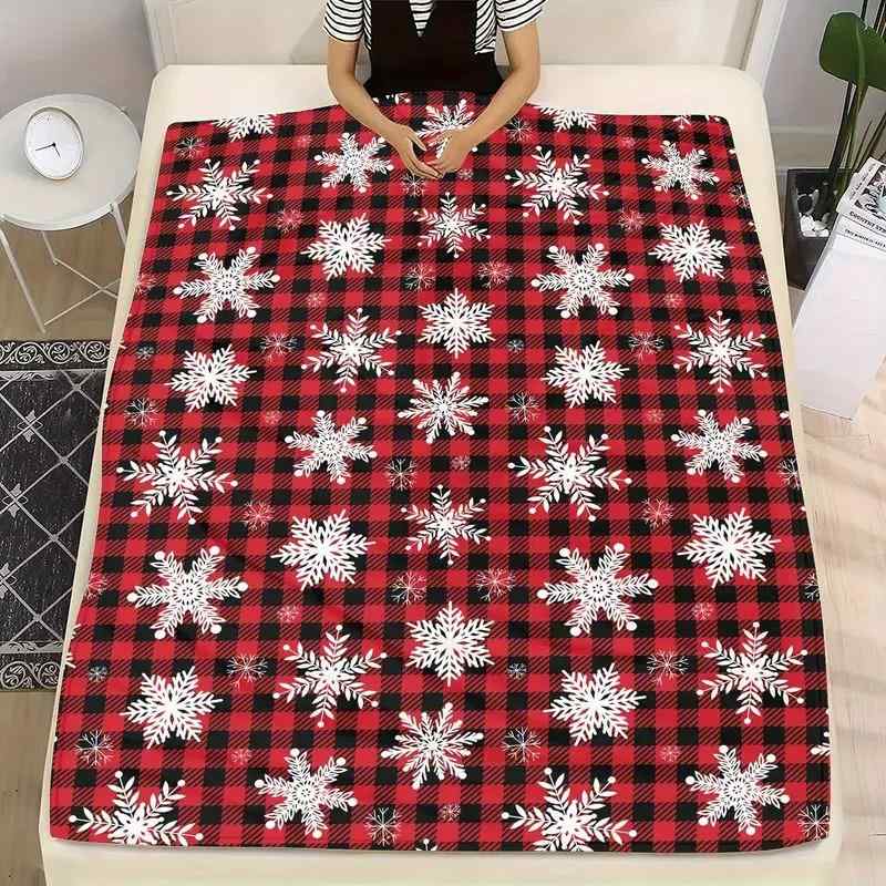 毛布 ブランケット フランネル 柔らか 暖かい ふわふわ 肌触り抜群 保温性 クリスマス 雪の結晶 チェック柄 ソファカバー ベッドルーム 寝具 リビング インテリア ポリエステル製 オールシーズン対応 モダン シンプル デコレーション