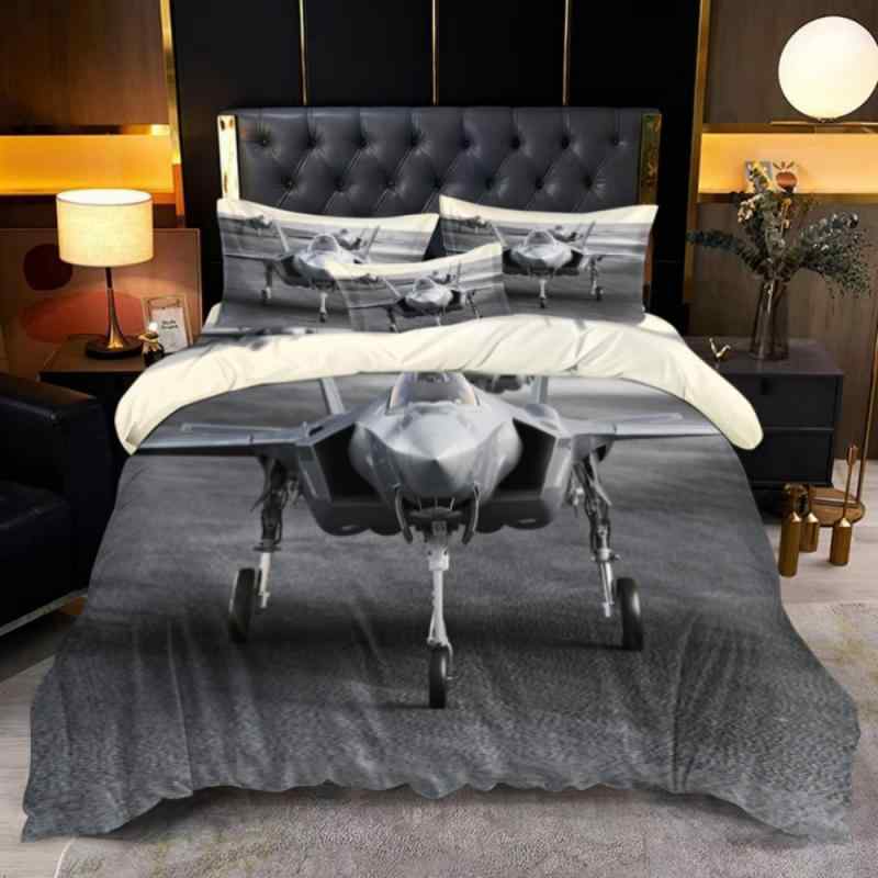 布団カバーセット 戦闘機 飛行機柄 デジタルプリント マイクロファイバー あったか ふわふわ 3点セット 掛け布団カバー 枕カバー ピローケース モダンデザイン