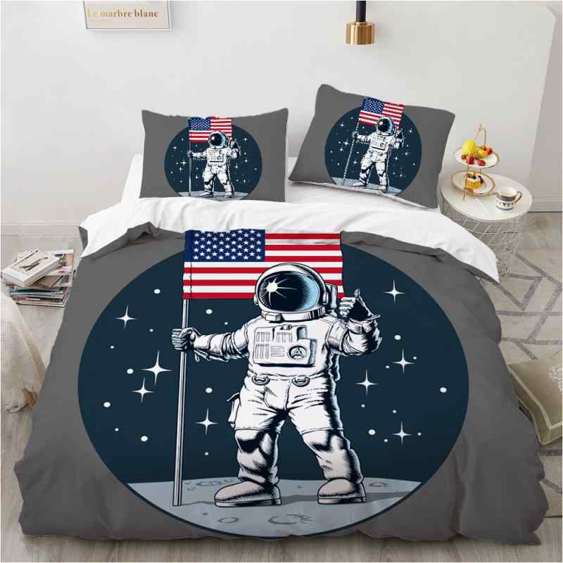 寝具カバーセット 高精細 デジタルプリント スペース柄 宇宙飛行士 幾何学模様 おしゃれ スタイリッシュ 高級感 ツイル織り ポリエステル素材 掛け布団カバー 枕カバー 3点セット 4点セット