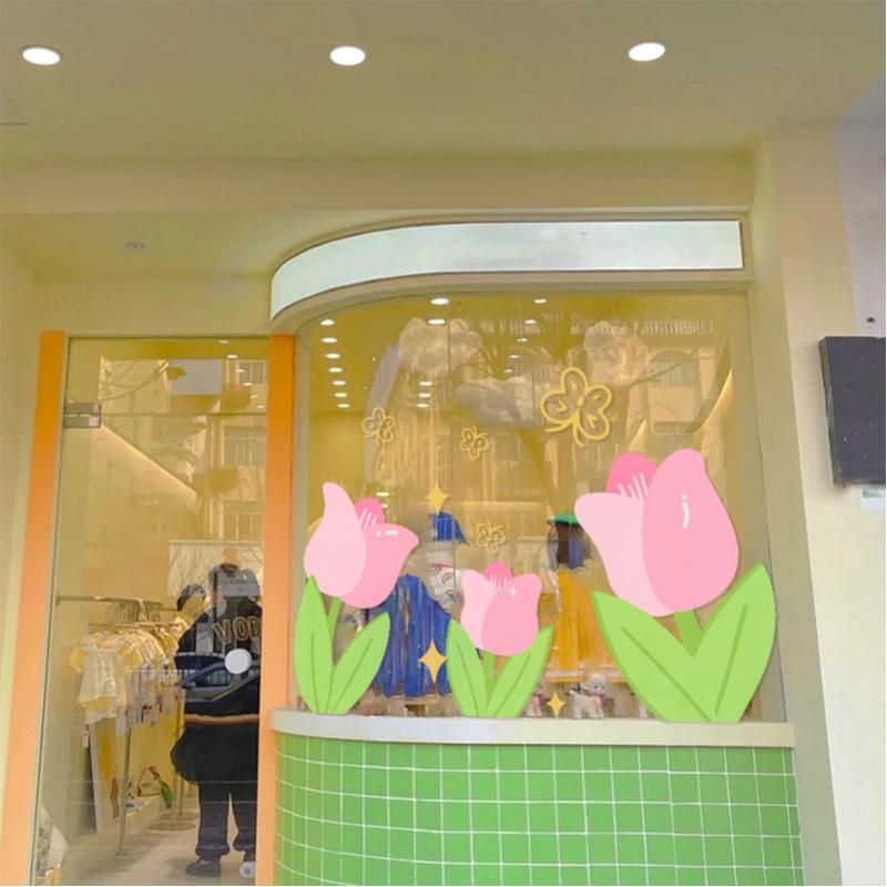 窓用シール 静電式 貼ってはがせる 再利用可能 チューリップ フラワー 花柄 おしゃれ かわいい 店舗 オフィス ショーウィンドウ 自宅 リビング 窓飾り ガラスシート ウォールデコレーション