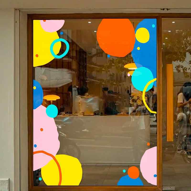 ウォールステッカー インスタ風 抽象カラーブロック 静電気吸着 貼り直し可能 店舗 ショーウィンドウ ガラス窓 ドア用 美化装飾 PVC製 モダンデザイン おしゃれ デコレーションシール