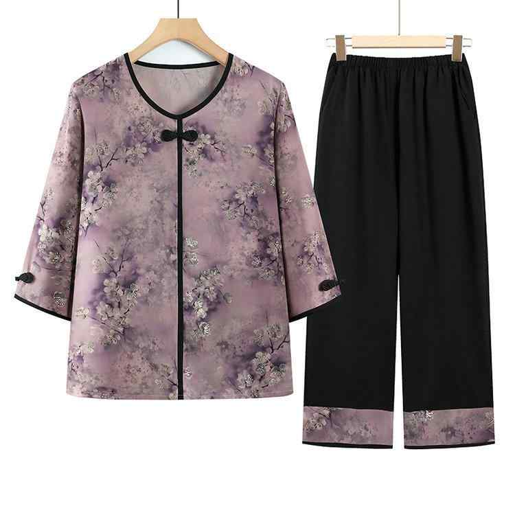 セットアップ レディース シニア ミセス 春夏 ゆったり 薄手 涼しい 半袖 トップス 9分丈パンツ 花柄 綿混 カジュアル リラックスウェア 部屋着 お出かけ 4,335円