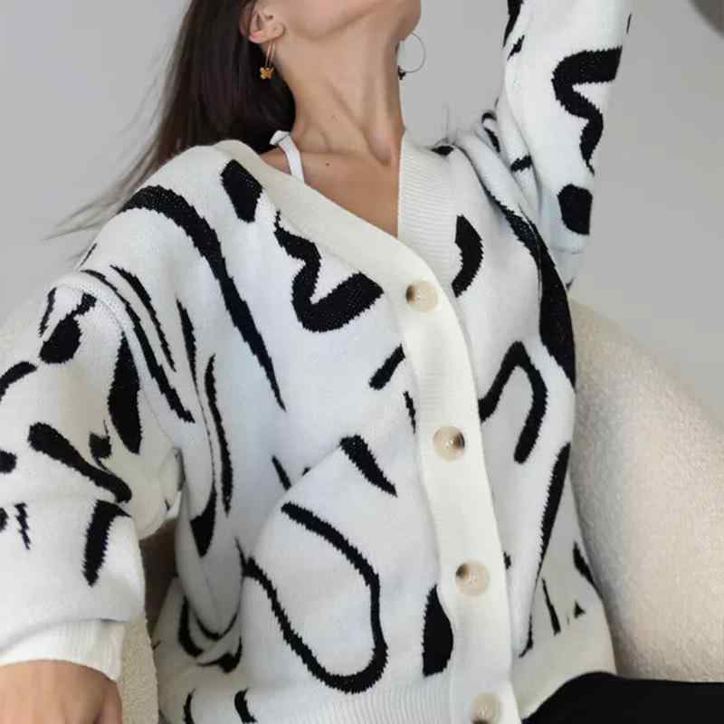 カーディガン レディース ゆったり 快適 Vネック 長袖 中厚手 アクリル ニット ヒョウ柄 春夏 欧米風 カジュアル オーバーサイズ セーター アウター 部屋着 デイリーユース