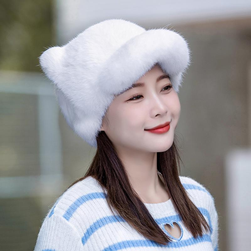 キャップ レディース 女性用 秋冬 保温 防寒 防風 ラビットファー もこもこ ファー かわいい 猫耳 クマ耳デザイン おしゃれ カジュアル 普段使い お出かけ ブラック ホワイト