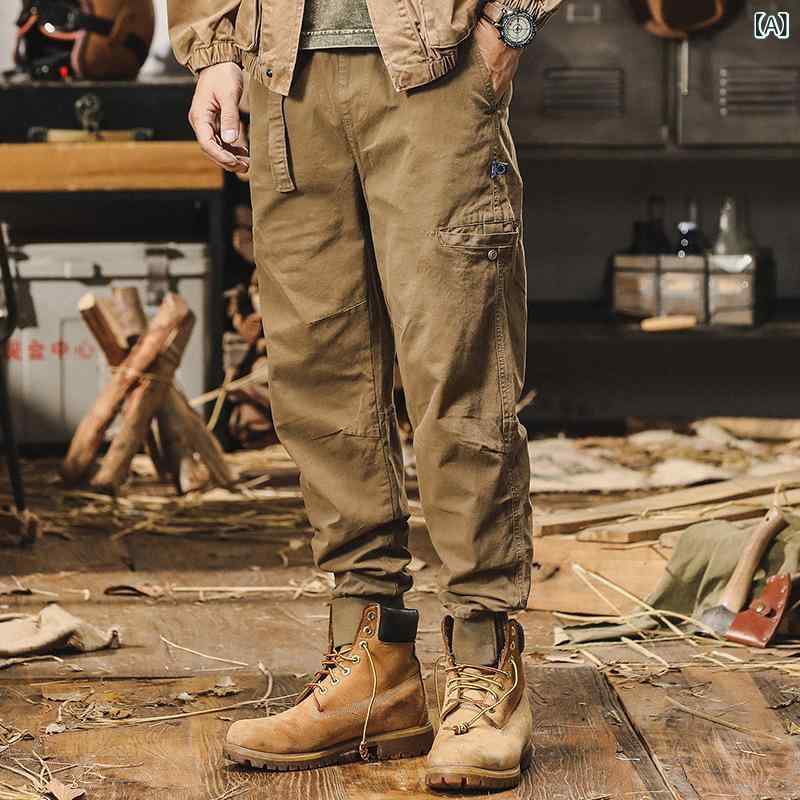 ワークパンツ メンズ イージーケア 耐久性 微ストレッチ ヘビーウェイト ゆったり アメカジ レトロ 無骨 ジョガーパンツ ファスナー付き アウトドア カジュアル 春秋 綿 コットン