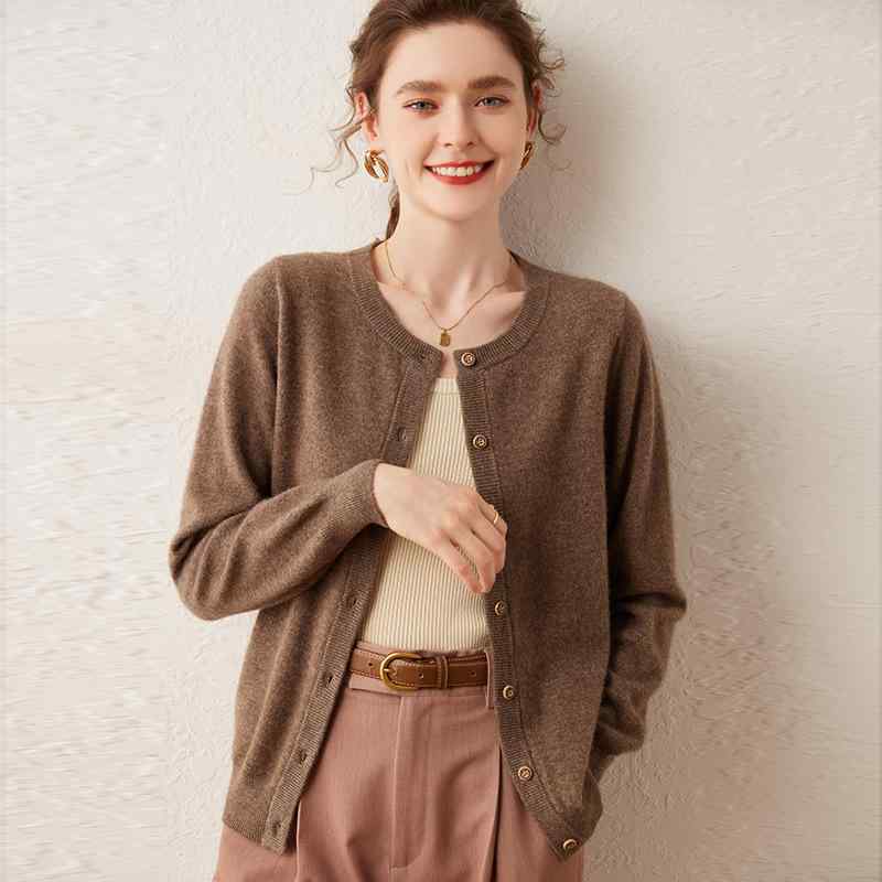 ニット カーディガン レディース ウールカシミヤ 丸首 長袖 春秋 大きいサイズ ゆったり シングルボタン 着回し 通勤 上品 アイロン不要 中厚手|モズラボ