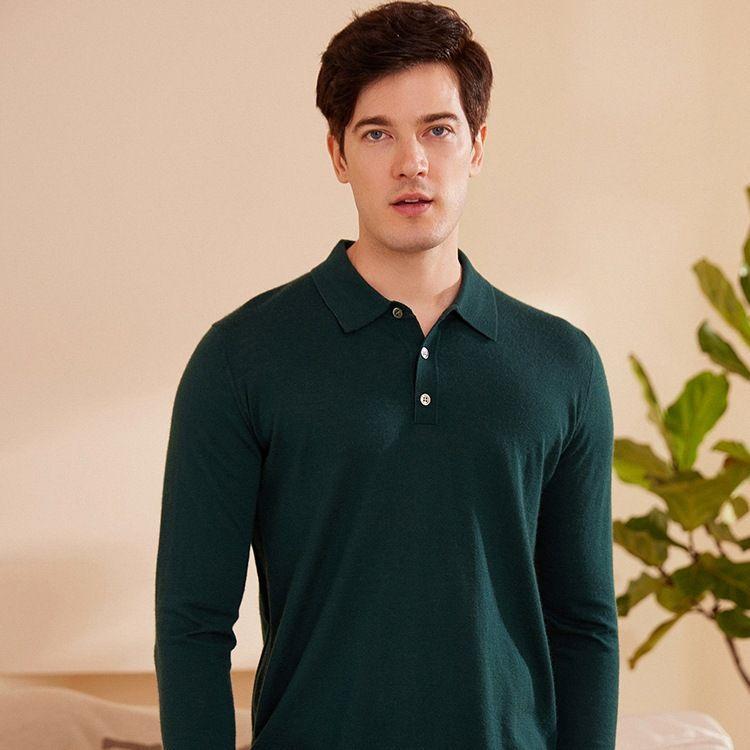 カシミールスウェーター メンズ 成人男性用 100%純カシミール 秋冬 ポロ襟 ティーシャツ か細い相応う 長袖 精紡 薄っぺら 軽さ シワになりにくい ノン鉄製作 心地好い 普段着 御部屋着 無地