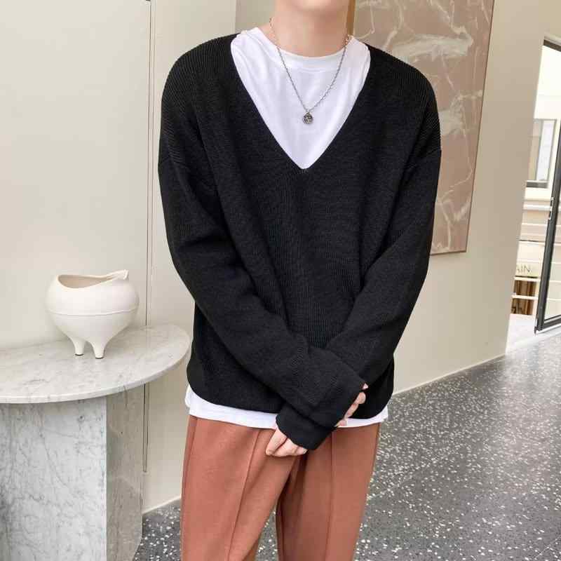 ニットベスト メンズ Vネック きれいめカジュアル 大人カジュアル ゆったり オーバーサイズ 韓国ファッション 秋冬 重ね着 インナー トップス 無地 コットン 綿