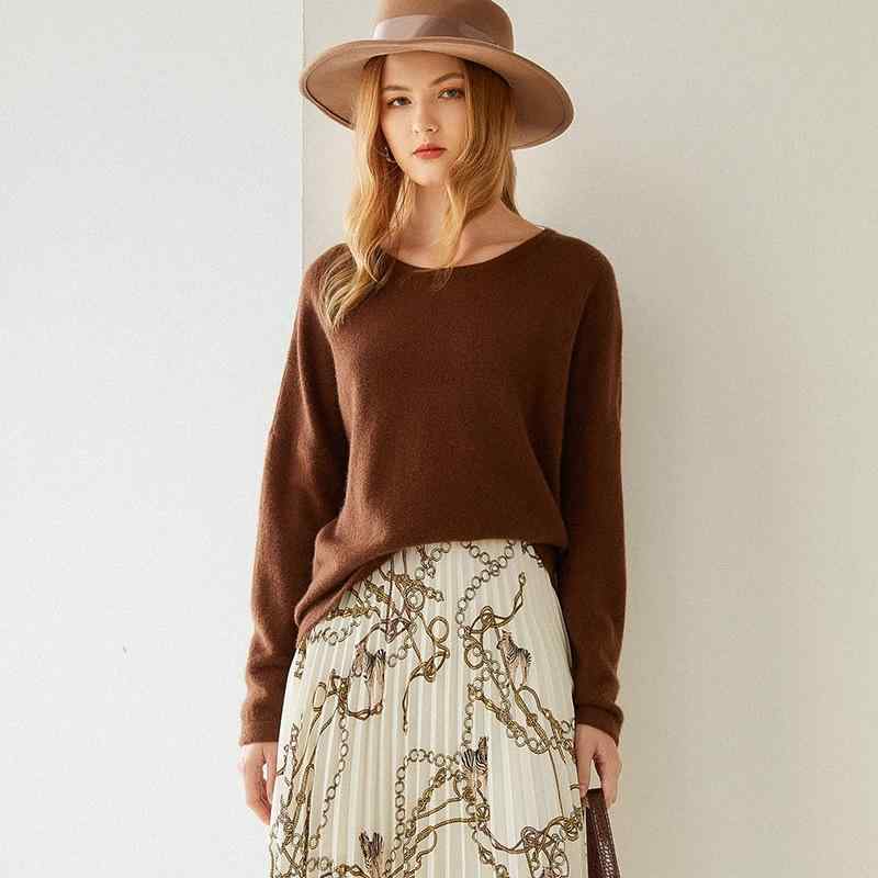 ニット レディース 100% カシミヤ セーター ラウンドネック 丸首 ゆったり ドロップショルダー 春秋 通勤 オフィスカジュアル ミドル丈 無地 トップス