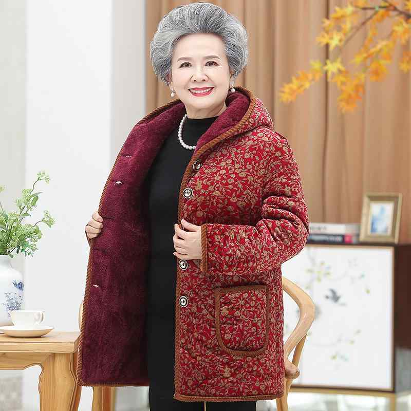 中綿コート レディース シニア 祖母 60代 70代 秋冬 防寒 裏起毛 厚手 暖かい ミドル丈 ゆったり ポリエステル カジュアルスタイル 普段着 アウター ブラック レッド