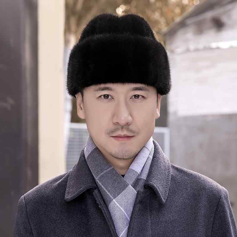 帽子 メンズ 男性用 防寒キャップ 保温 防風 耳当て付き 厚手 ミンクファー 毛皮 秋冬 紳士 中高年 カジュアル おしゃれ 丸型 無地 ブラック ブラウン｜モズラボ