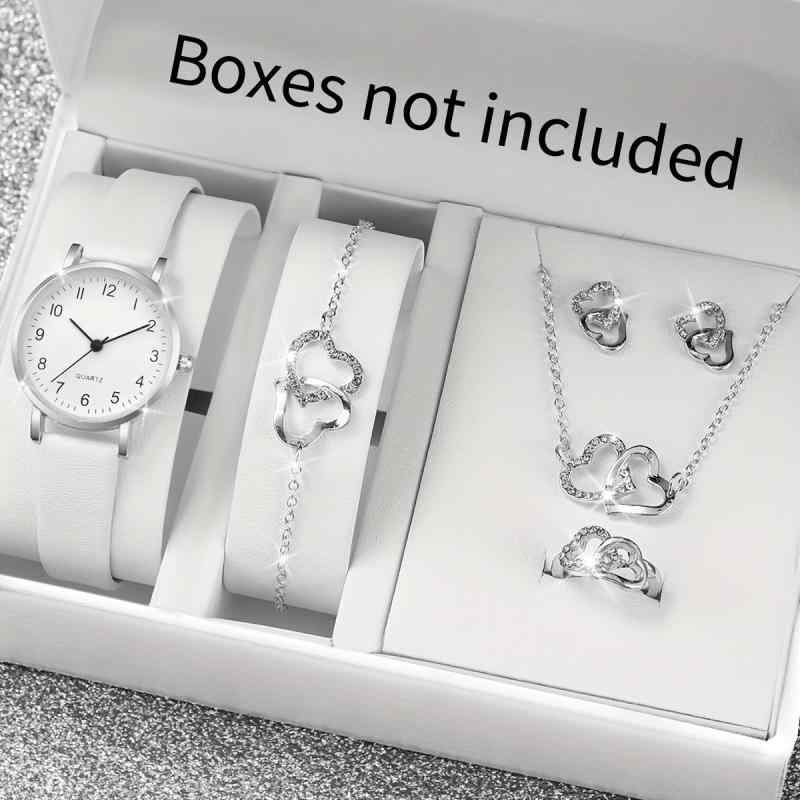 Women's Women's 6 Piece Quartz Watch Fashion Casual PU Leather Band Round Face Alloy Case Buckle Heart Shape Jewelry Set