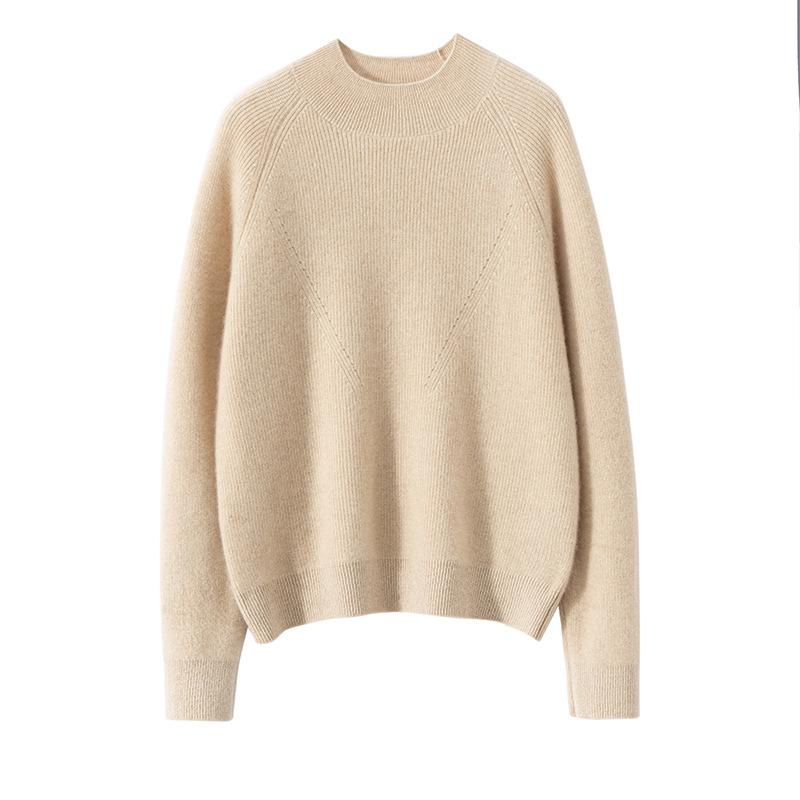 ニット レディース 100%ピュアカシミヤ 厚手 暖か ハイネック プルオーバー セーター ゆったり オーバーサイズ 長袖 秋冬 通勤 オフィス カジュアル トップス ベージュ キャメル ホワイト ピンク｜モズラボ