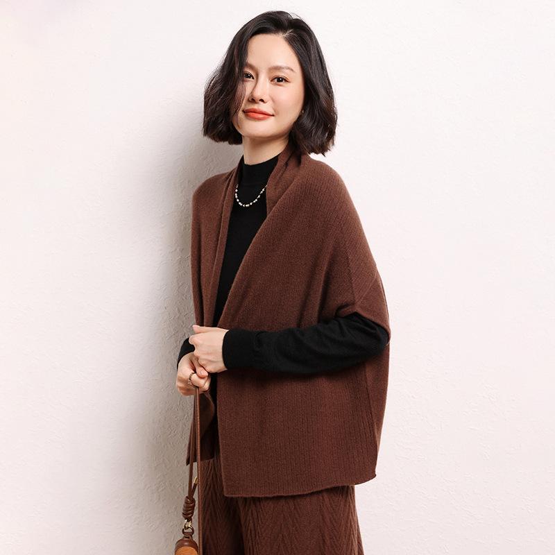 ニット レディース 100%カシミヤ ノースリーブカーディガン 保温性抜群 羽織り ショール 春秋 シンプル 無地 着回し オフィス カジュアル