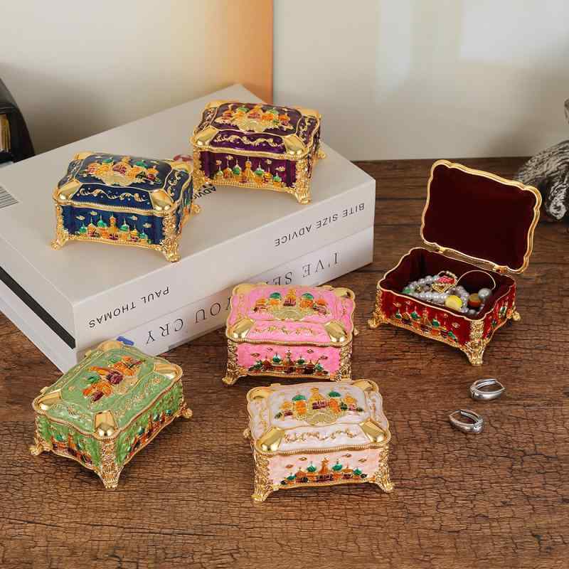 ジュエリーボックス レトロ アンティーク おしゃれ ヨーロピアン プリンセス キャッスル 城 アクセサリーケース ジュエリー 宝石 収納 アルミ合金 浮彫り カラフル 多色