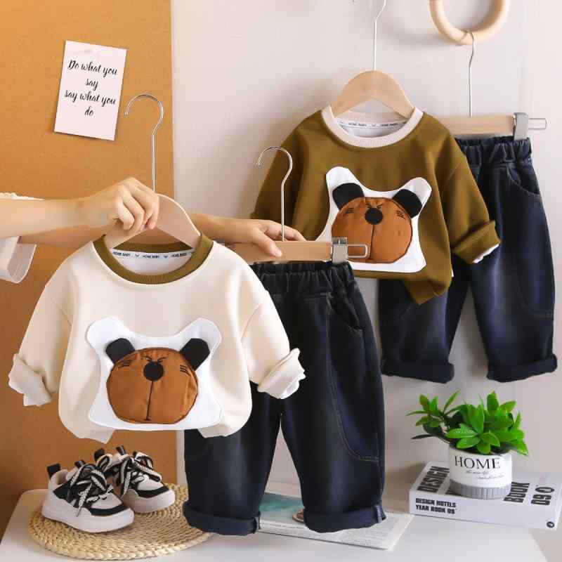 セットアップ 男の子 キッズ ベビー 春秋 立体クマデザイン 長袖 トレーナー スウェット 長ズボン 上下セット おしゃれ かわいい 韓国風 コットン