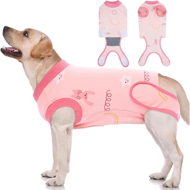 犬用 術後服 傷舐め防止 抜け毛対策 避妊去勢手術 介護服 薄手 コットン 綿 四脚ロンパース 春夏用 軽量 通気性 ピンク カジュアル 小型犬 中型犬 男女兼用