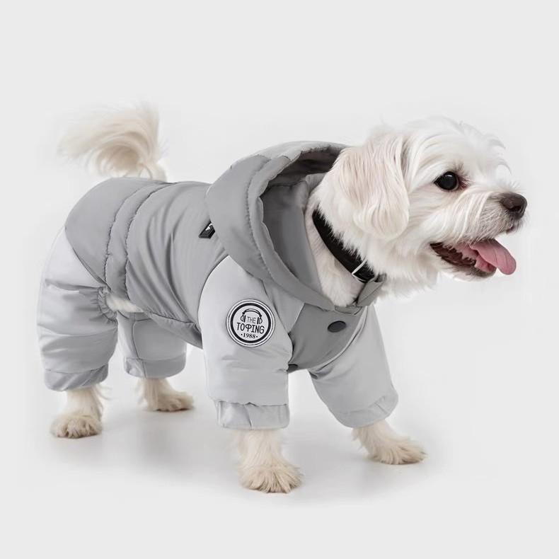 犬服 小型犬用 保温 防水 リードフック付き ダウンジャケット 中綿ジャケット 四つ足 オールインワン 秋冬 ビションフリーゼ トイプードル