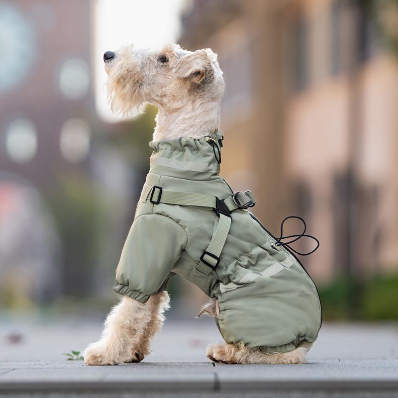 ペット服 ドッグウェア 秋冬 防寒 保温 犬用 全身カバー ハーネス付き 綿入りジャケット カジュアルスタイル 散歩 お出かけ