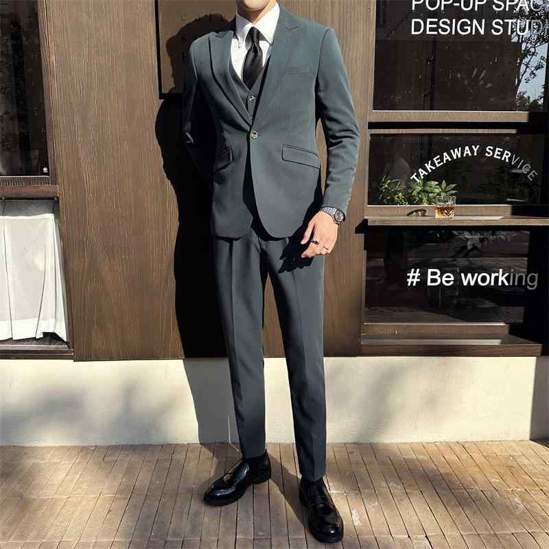 スーツ メンズ スリムフィット スリーピース セットアップ ビジネスカジュアル 結婚式 礼服 フォーマル ノッチドラペル センターベント 通勤 オフィス パーティー 韓国風 春秋 9,968円