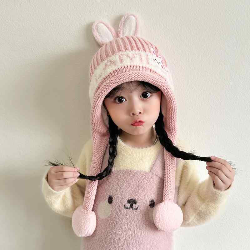 ニット帽 キッズ ベビー 男の子 女の子 秋冬 かわいい もこもこ 耳当て付き マフラー一体型 厚手 防寒 保温 防風 アクリル