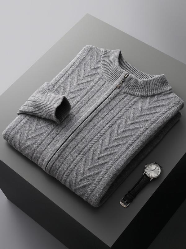 カーディガン メンズ 秋冬 厚手 耐摩耗 形状記憶 羊毛 カシミヤ ニット モックネック ハイネック ジップアップ ファスナー付き ミドル丈 ビジネス カジュアル 通勤 アウター 大きいサイズ|モズラボ