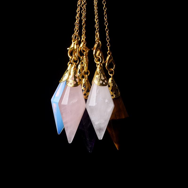ペンデュラム 天然水晶 天然石 両剣 ダブルポイント 多面カット 菱形 ドリームキャッチャー 六芒星 ヘキサグラム 占い ヒーリング お守り チャーム アクセサリー