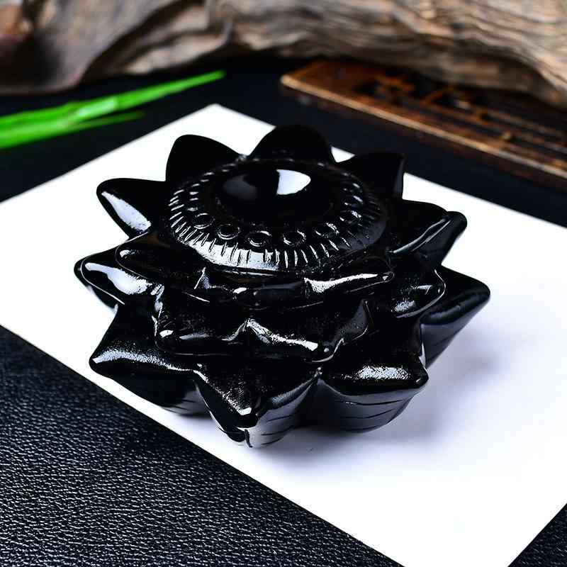 置物 天然黒曜石 蓮 彫刻 原石 水晶玉 台座 クリスタルボール スタンド モダン インテリア オブジェ リビング オフィス 室内装飾｜モズラボ