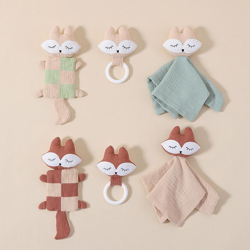 ベビーぬいぐるみ ベビー 赤ちゃん 寝かしつけ 抱っこ 添い寝 入眠サポート 安眠グッズ 綿ガーゼ 安心タオル ブランケット ハンドパペット きつね 歯固め
