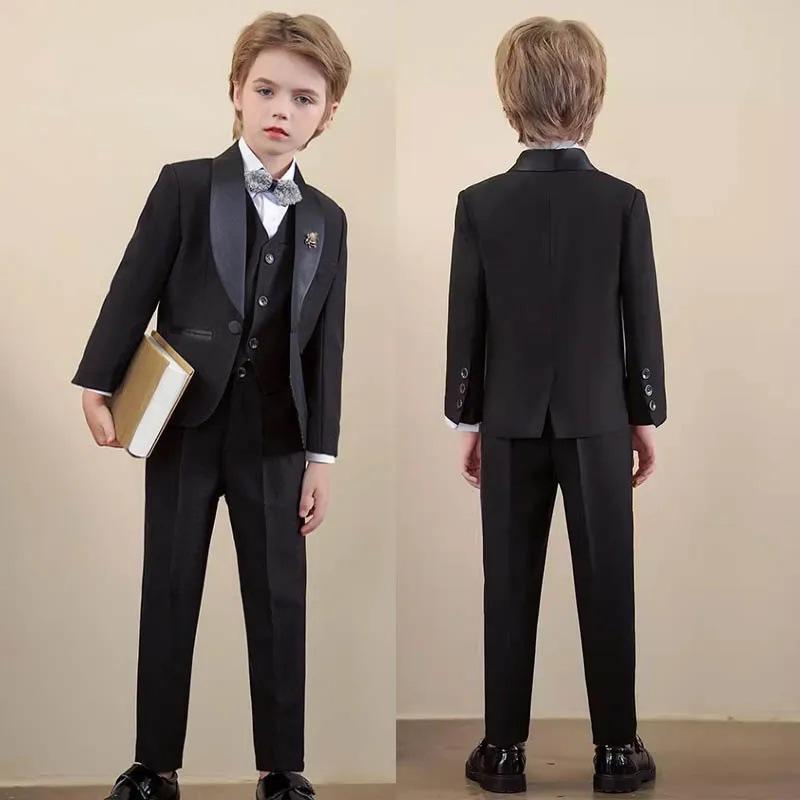 スーツ 男の子 キッズ フォーマルスーツ 礼服 発表会 結婚式 入学式 卒業式 セットアップ ジャケット ベスト パンツ 誕生日 イベント ブリティッシュスタイル ブラック 通年｜モズラボ