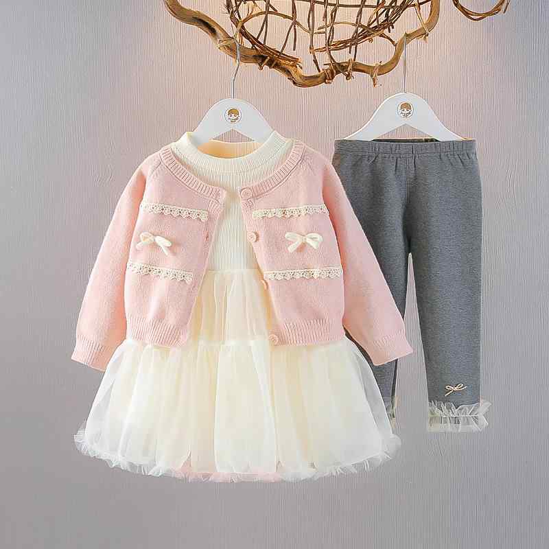 ワンピース 女の子 ベビー キッズ プリンセス 長袖 カーディガン セットアップ 3点セット 綿素材 おしゃれ かわいい 上品 春秋 お出かけ 入園 発表会